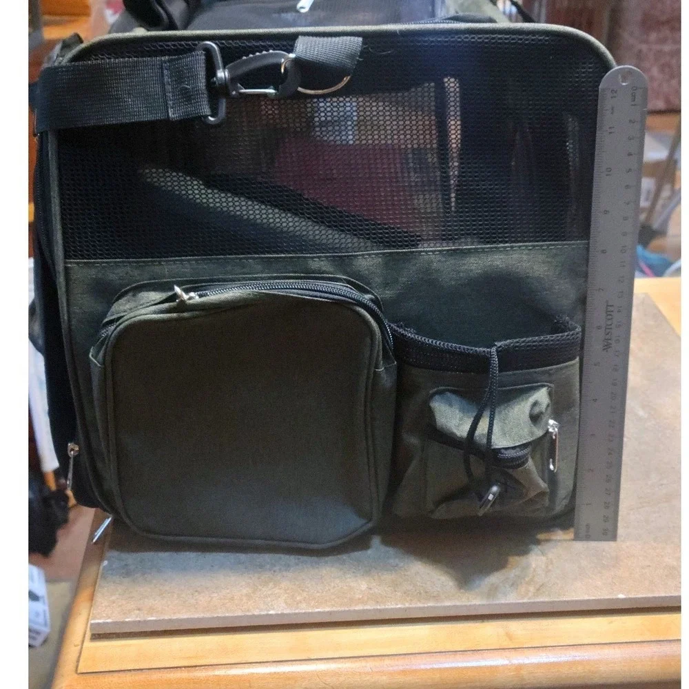 NEW Single/Double Olive Green Soft Side Pet Carrier Mesh Travel Bag with Pockets